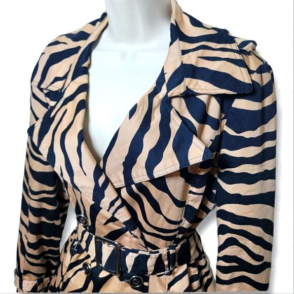 Luciano Dantè Zebra Belted Pea Coat Double Breasted Fit & Flare Pleated Jacket - Picture 7 of 8